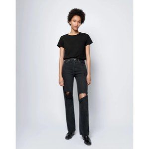 RE/DONE Washed Black High Rise Distressed Straight Leg Relaxed Fit Jeans sz 26